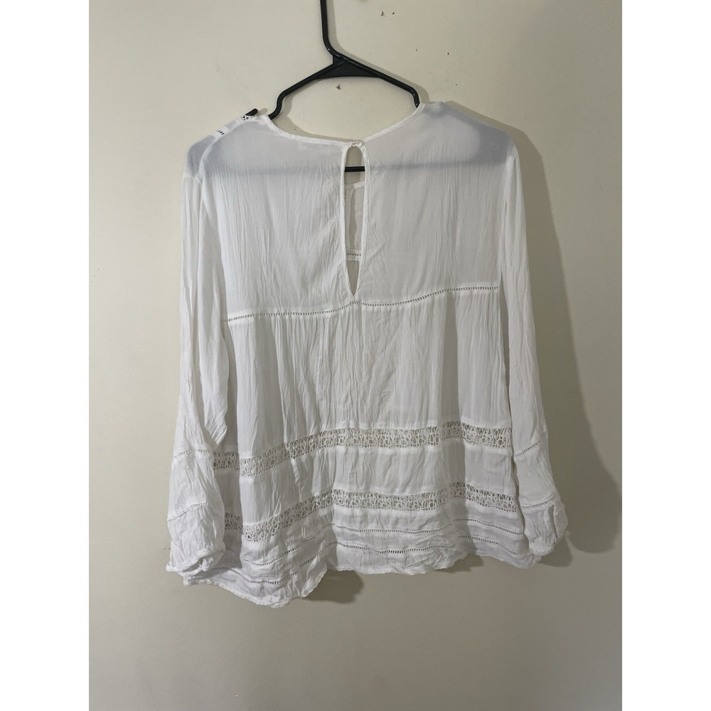 Wilfred White Crepe‎ Lace Inlet A Line Boho Peasant Tunic L Modal Lagenlook - Picture 2 of 6